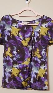 Micharl Kors Purple Yellow Watercolor Floral Blouse Shirt, Size Small